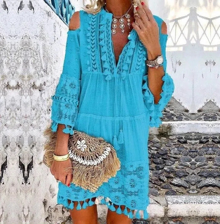 👗Luźna sukienka damska z bawełny i lnu z haftem 🌸