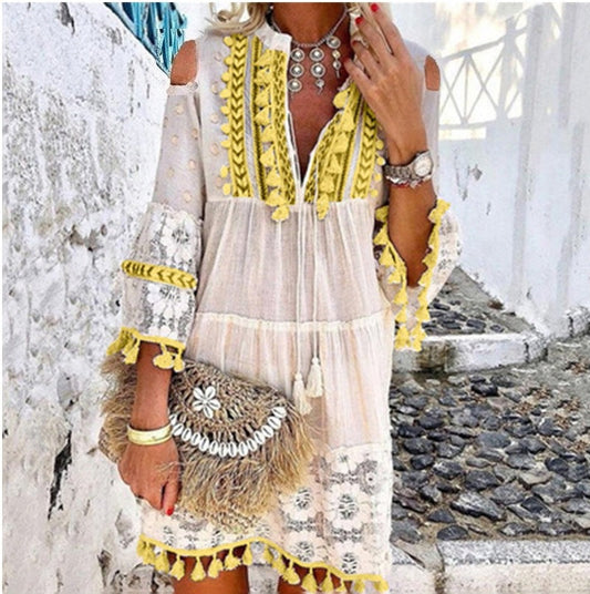 👗Luźna sukienka damska z bawełny i lnu z haftem 🌸
