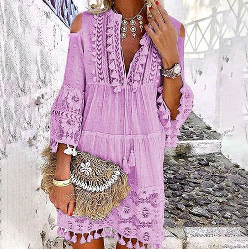 👗Luźna sukienka damska z bawełny i lnu z haftem 🌸