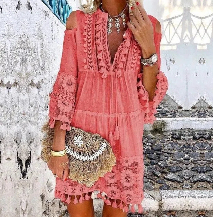 👗Luźna sukienka damska z bawełny i lnu z haftem 🌸