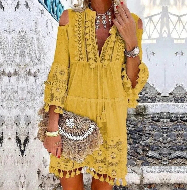 👗Luźna sukienka damska z bawełny i lnu z haftem 🌸