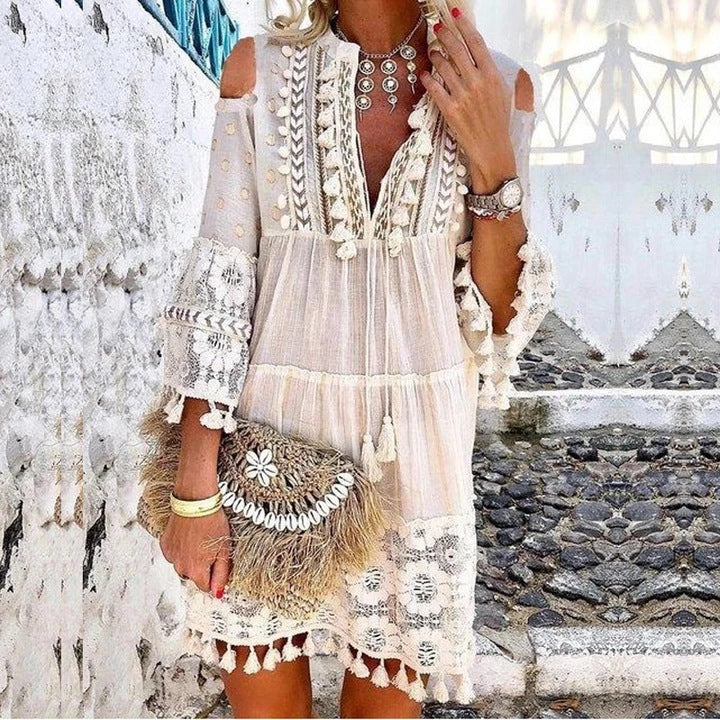 👗Luźna sukienka damska z bawełny i lnu z haftem 🌸